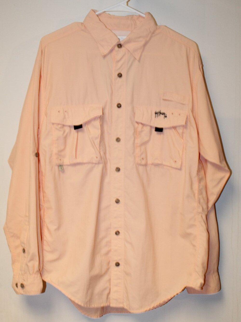 Men's fishing shirt Guy Harvey Peach embroidered fish breathable material size M